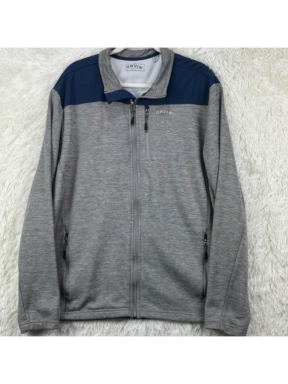 Orvis Classic Collection Men’s XL Gray Navy Full Zip Fleece Jacket